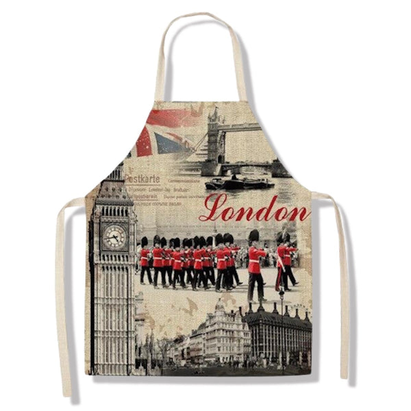 tablier de cuisine kitchen apron lin coton motif londres big ben taille adulte et enfant