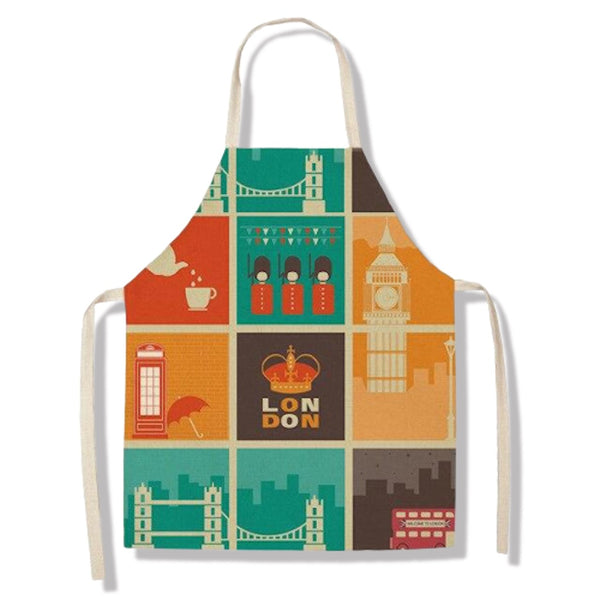 tablier de cuisine kitchen apron lin coton motif londres crown taille adulte et enfant