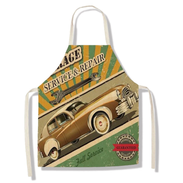 tablier de cuisine kitchen apron lin coton motif voiture full service taille adulte et enfant