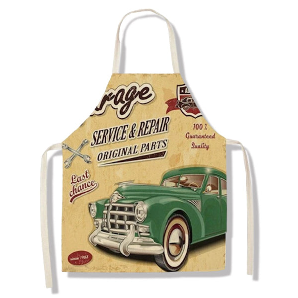 tablier de cuisine kitchen apron lin coton motif voiture last chance taille adulte et enfant