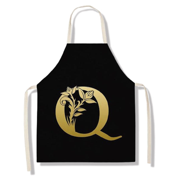 tablier de cuisine kitchen apron lin coton motif alphabet letter Q taille adulte et enfant