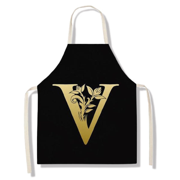 tablier de cuisine kitchen apron lin coton motif alphabet letter V taille adulte et enfant