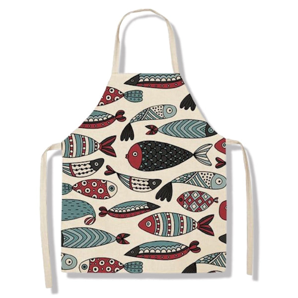 tablier de cuisine kitchen apron lin coton motif poisson migration taille adulte et enfant