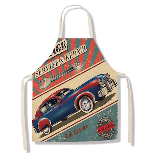 tablier de cuisine kitchen apron lin coton motif voiture no repair taille adulte et enfant