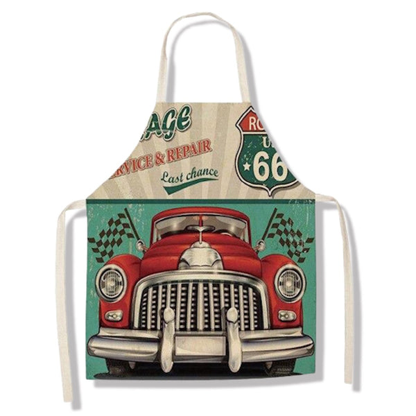 tablier de cuisine kitchen apron lin coton motif voiture route 66 taille adulte et enfant
