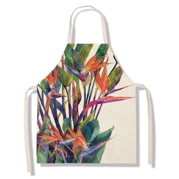 tablier de cuisine kitchen apron lin coton motif plante strelizia taille adulte et enfant