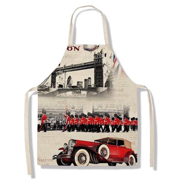 tablier de cuisine kitchen apron lin coton motif londres tower bridge taille adulte et enfant