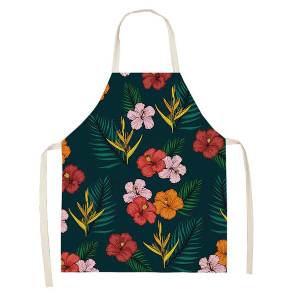 tablier de cuisine kitchen apron lin coton motif three hibiscus taille adulte et enfant