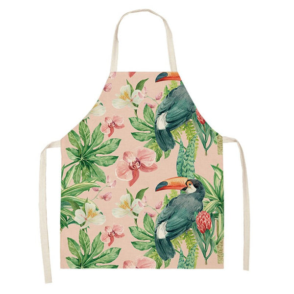 tablier de cuisine kitchen apron lin coton motif toucan taille adulte et enfant