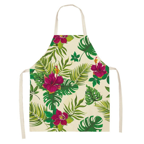 tablier de cuisine kitchen apron lin coton motif dark red hibiscus taille adulte et enfant