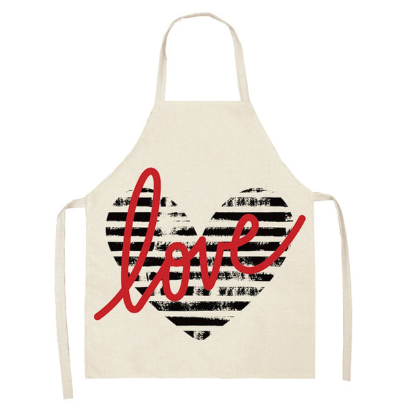 tablier de cuisine kitchen apron lin coton motif Saint Valentint aille adulte et enfant