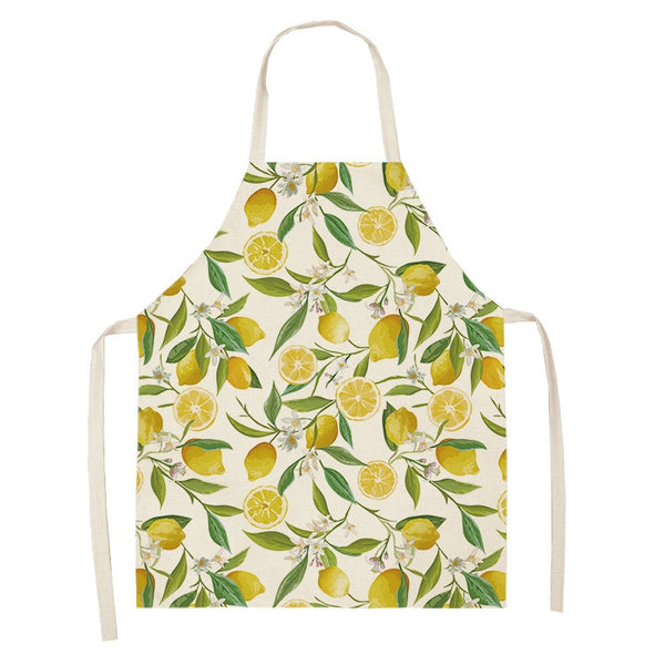 tablier de cuisine kitchen apron lin coton motif flowers and lemon taille adulte et enfant