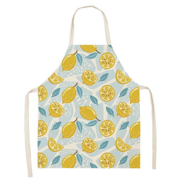 tablier de cuisine kitchen apron lin coton motif leaves and lemon taille adulte et enfant