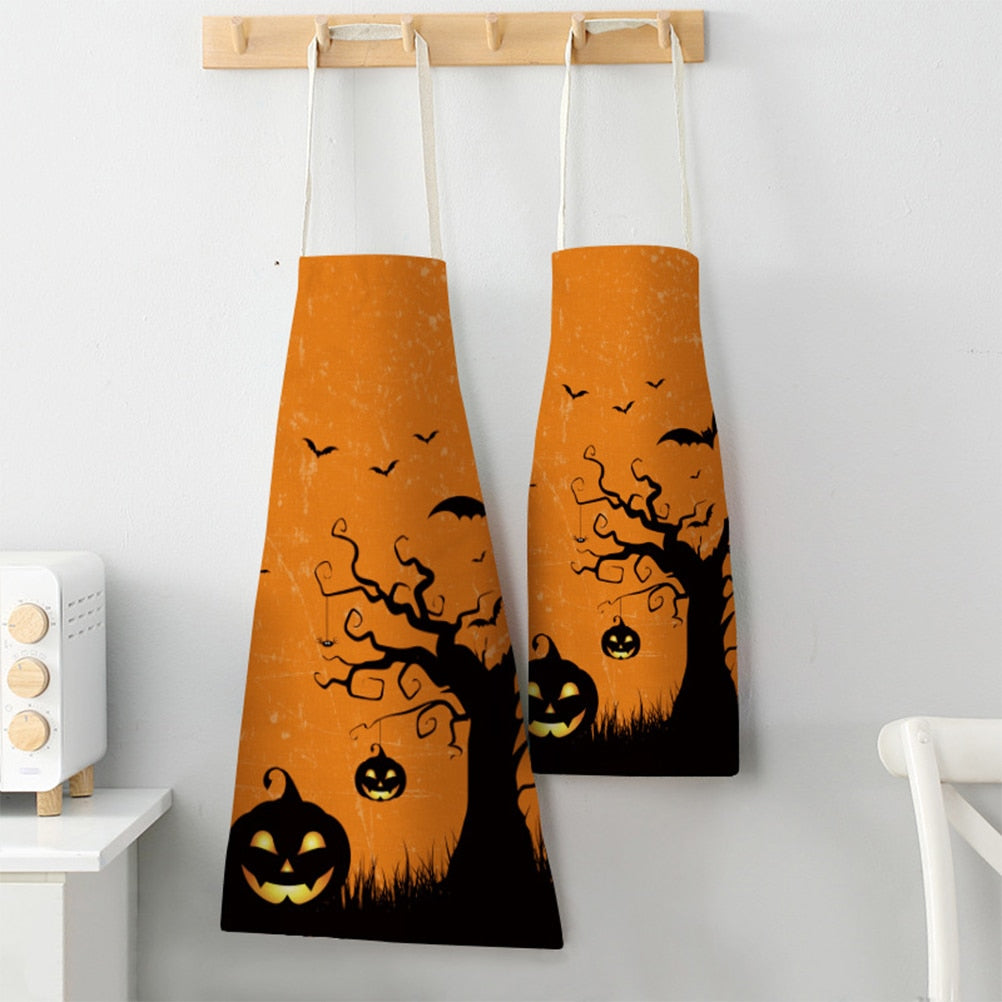 tablier de cuisine kitchen apron Halloween lin coton motif HAPPY BATS taille adulte et enfant