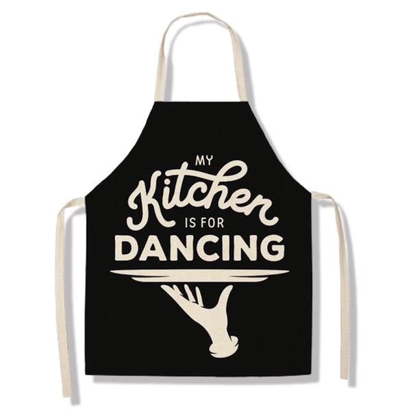 tablier de cuisine kitchen apron lin coton motif maximes dancing taille adulte et enfant