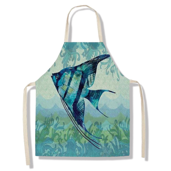 tablier de cuisine kitchen apron lin coton motif poisson angelfish taille adulte et enfant