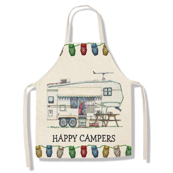 tablier de cuisine kitchen apron lin coton motif camping car antenna taille adulte et enfant