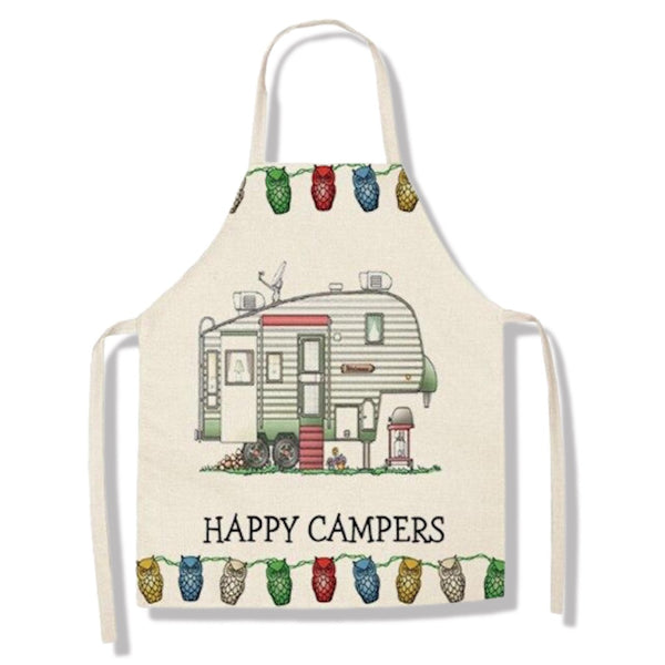 tablier de cuisine kitchen apron lin coton motif camping car barbecue time taille adulte et enfant