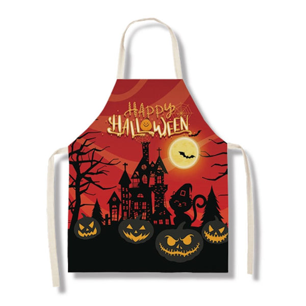 tablier de cuisine kitchen apron Halloween  lin coton motif BAT MOON taille adulte et enfant