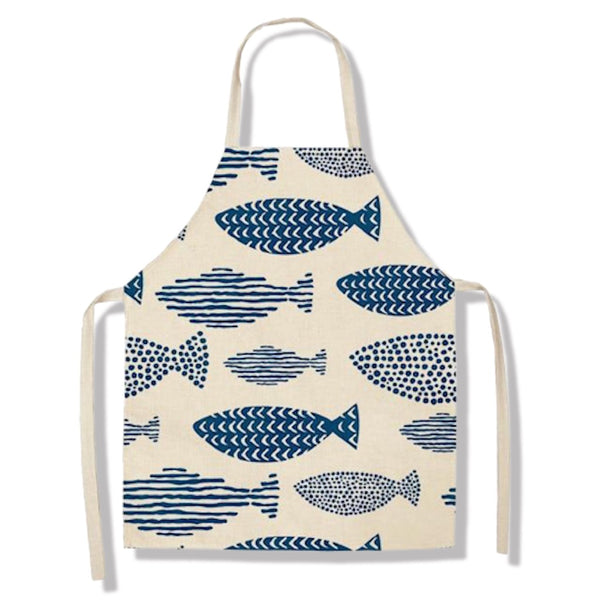 tablier de cuisine kitchen apron lin coton motif poisson big blue taille adulte et enfant