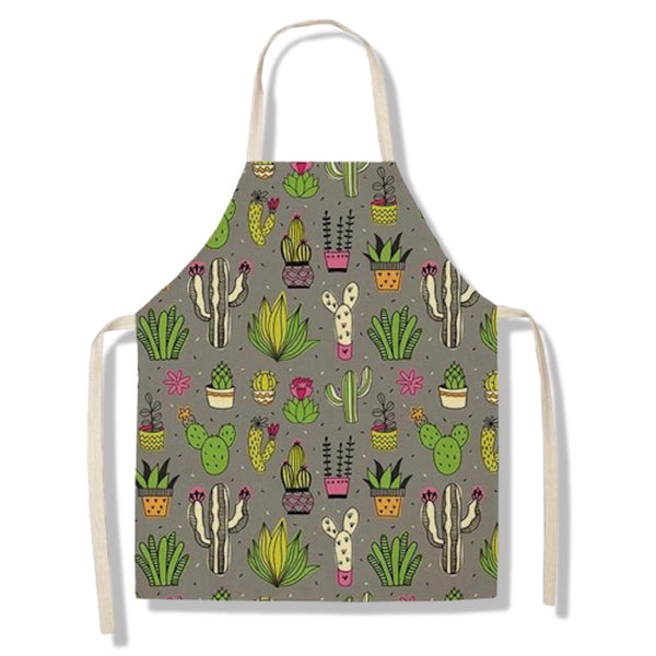 tablier de cuisine kitchen apron lin coton motif cactus everywhere grey taille adulte et enfant