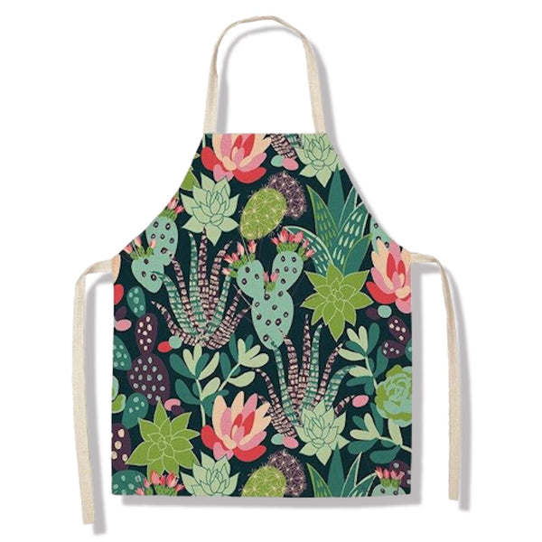 tablier de cuisine kitchen apron lin coton motif cactus flower black taille adulte et enfant