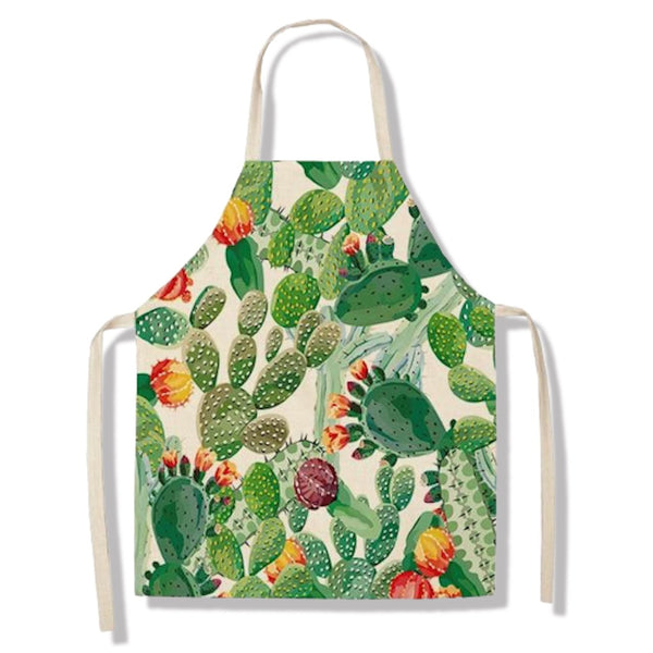 tablier de cuisine kitchen apron lin coton motif cactus flower white taille adulte et enfant