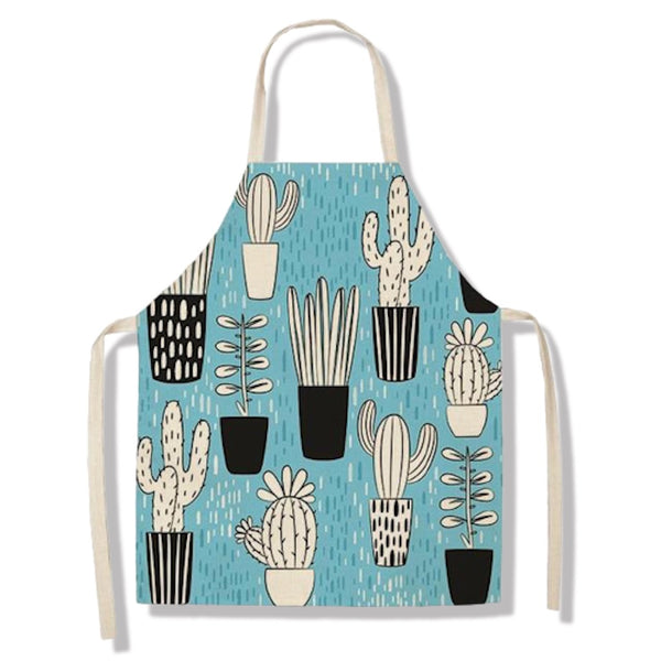 tablier de cuisine kitchen apron lin coton motif cactus everywhere blue taille adulte et enfant