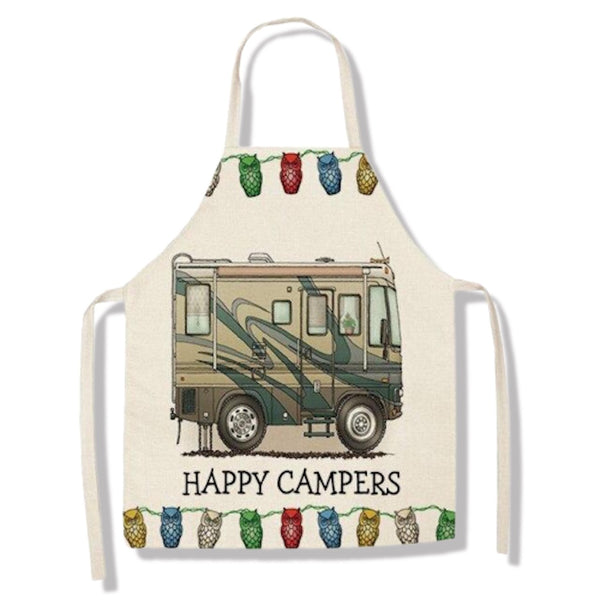 tablier de cuisine kitchen apron lin coton motif camping car camo taille adulte et enfant