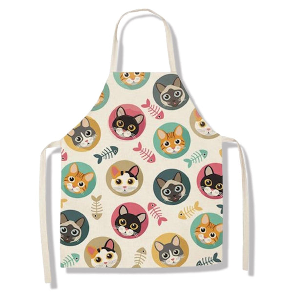 tablier de cuisine kitchen apron lin coton motif chat cats and fishes taille adulte et enfant