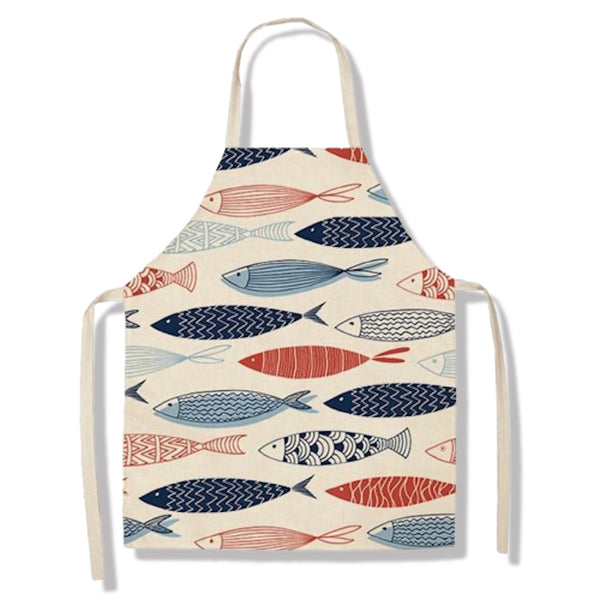 tablier de cuisine kitchen apron lin coton motif poisson cold ocean taille adulte et enfant