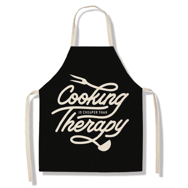 tablier de cuisine kitchen apron lin coton motif maximes cooking therapy taille adulte et enfant