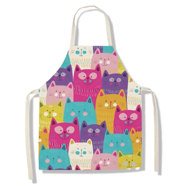tablier de cuisine kitchen apron lin coton motif chat crowd of cats taille adulte et enfant
