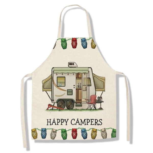 tablier de cuisine kitchen apron lin coton motif camping car cup of coffee taille adulte et enfant