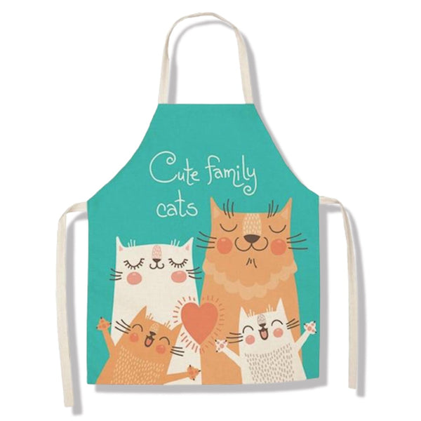 tablier de cuisine kitchen apron lin coton motif chat cute family taille adulte et enfant