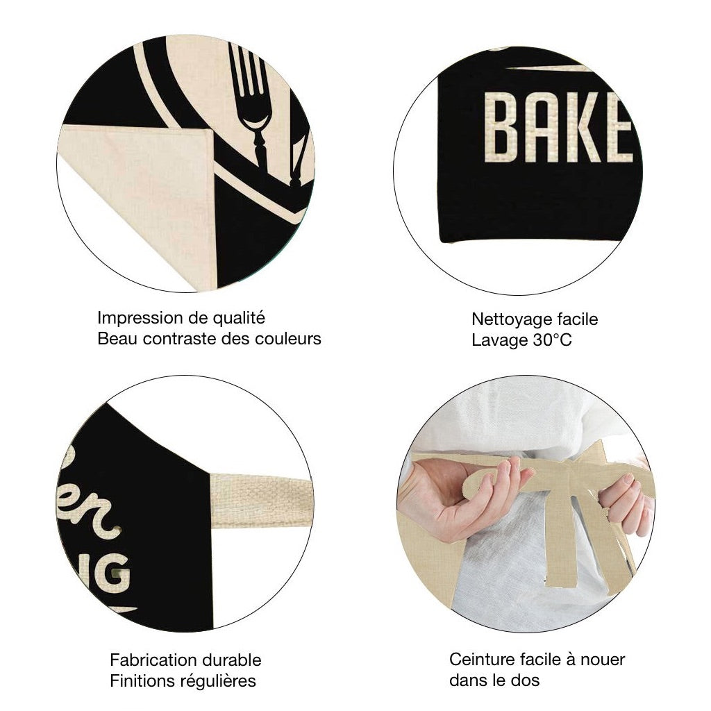 tablier de cuisine kitchen apron lin coton motif maximes cook taille adulte et enfant
