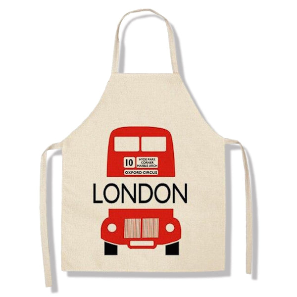 tablier de cuisine kitchen apron lin coton motif londres imperial bus taille adulte et enfant