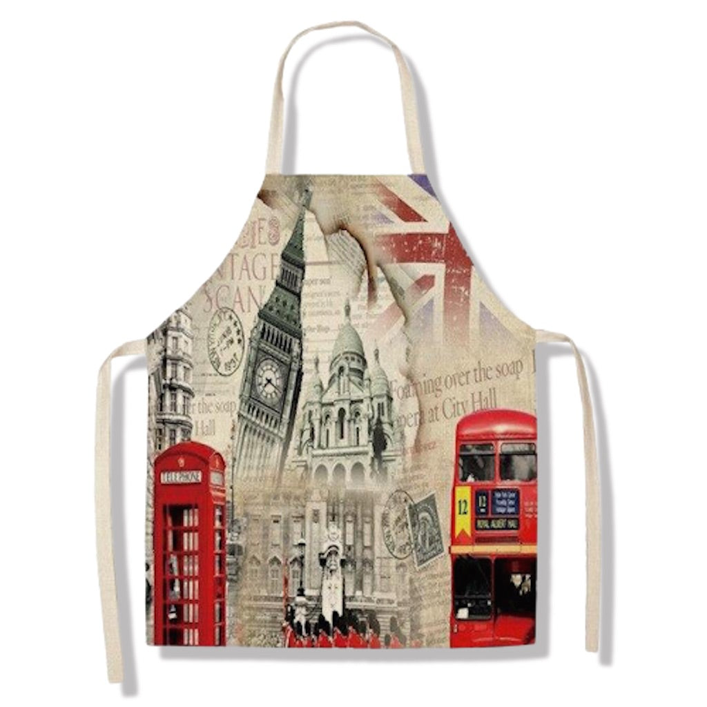 tablier de cuisine kitchen apron lin coton motif londres K6 telephone taille adulte et enfant
