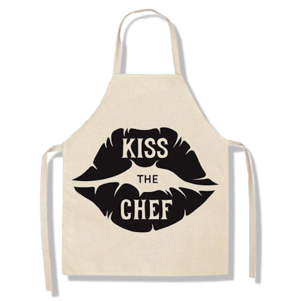 tablier de cuisine kitchen apron lin coton motif maximes kiss taille adulte et enfant