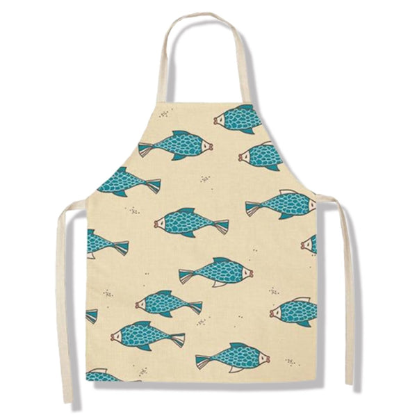 tablier de cuisine kitchen apron lin coton motif poisson little blue taille adulte et enfant