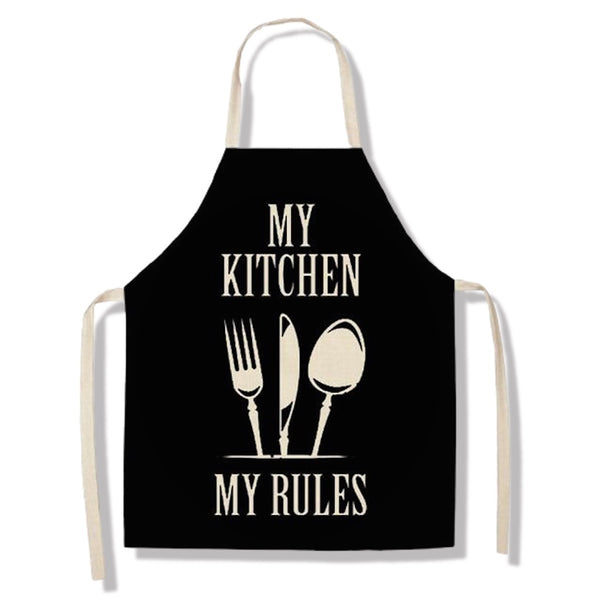 tablier de cuisine kitchen apron lin coton motif maximes my rules black taille adulte et enfant