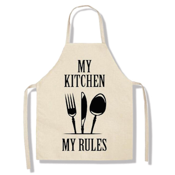 tablier de cuisine kitchen apron lin coton motif maximes my rules white taille adulte et enfant