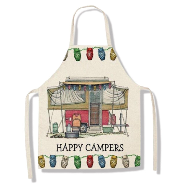 tablier de cuisine kitchen apron lin coton motif camping car rest taille adulte et enfant