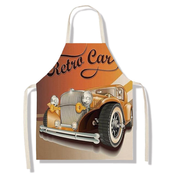 tablier de cuisine kitchen apron lin coton motif voiture retro car taille adulte et enfant