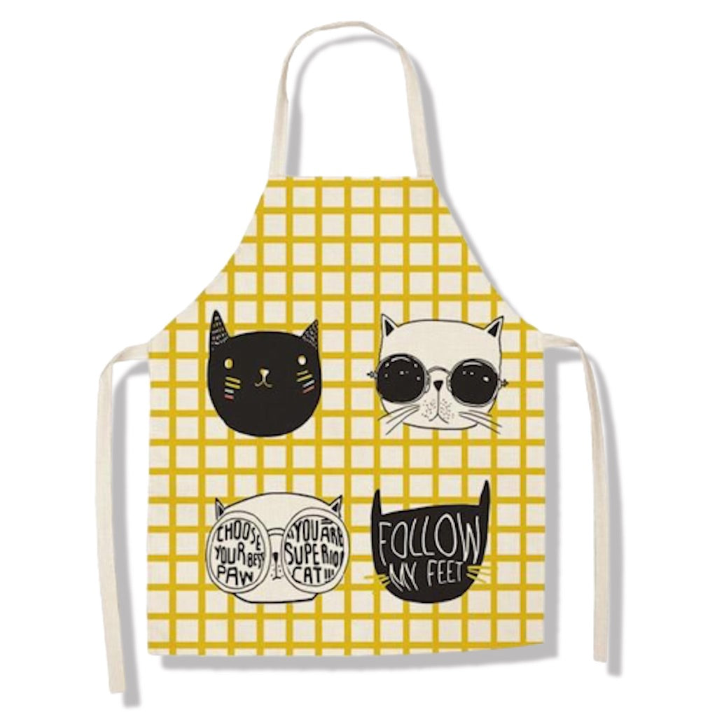 tablier de cuisine kitchen apron lin coton motif chat squared cats taille adulte et enfant