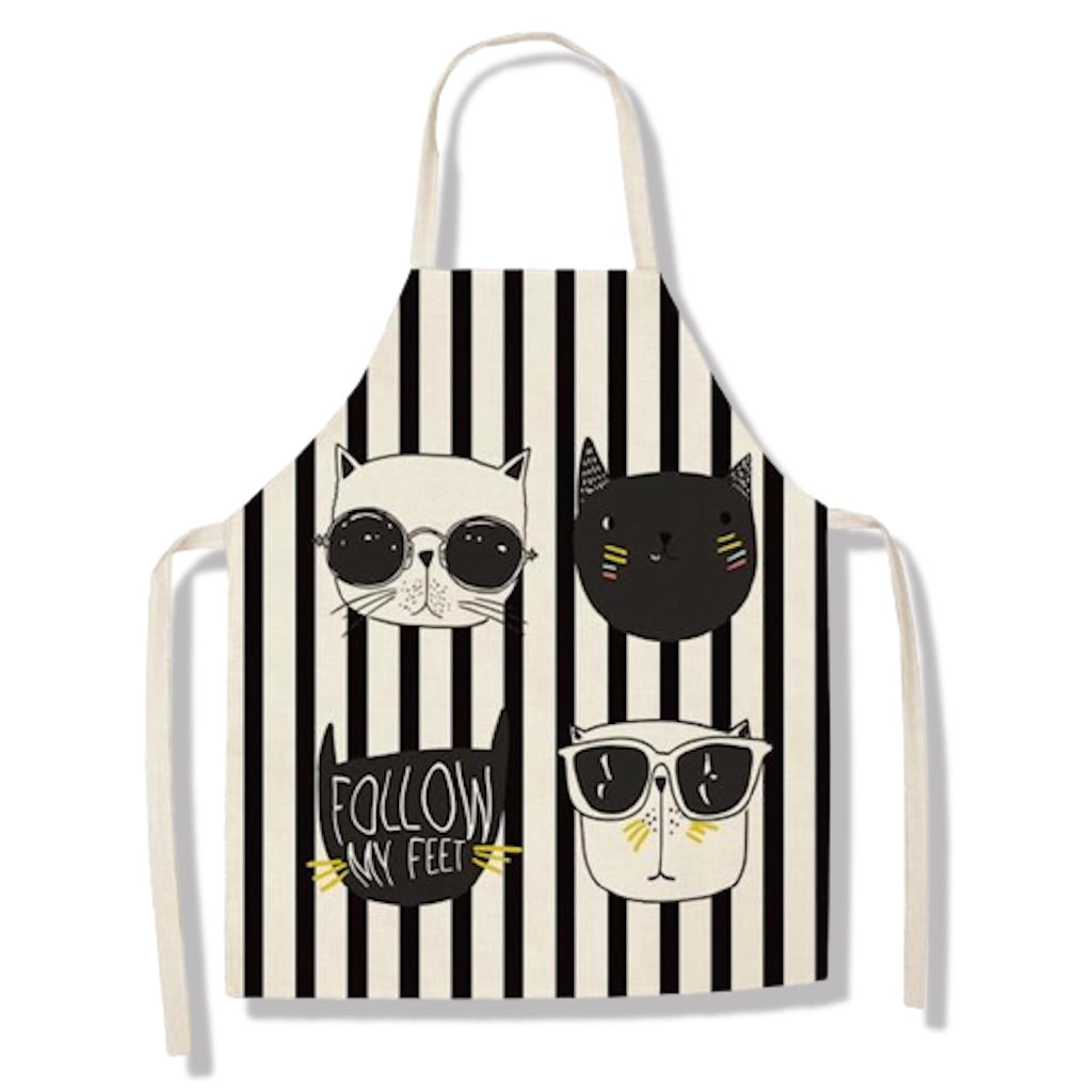 tablier de cuisine kitchen apron lin coton motif chat striped cats taille adulte et enfant