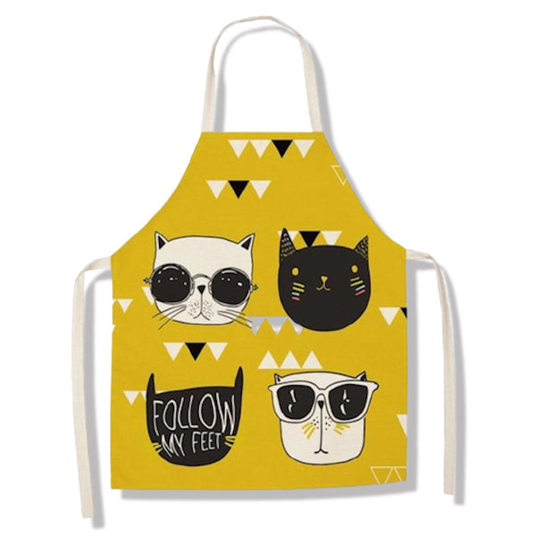 tablier de cuisine kitchen apron lin coton motif chat triangulated cats taille adulte et enfant