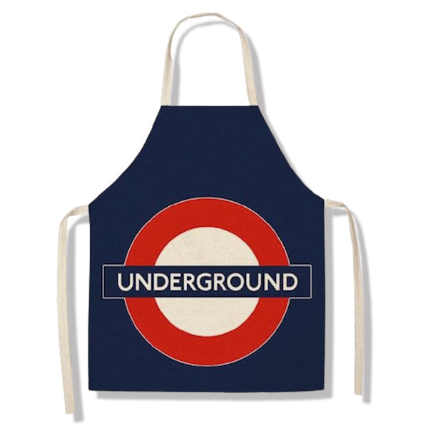 tablier de cuisine kitchen apron lin coton motif londres underground taille adulte et enfant