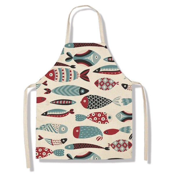 tablier de cuisine kitchen apron lin coton motif poisson warm sea taille adulte et enfant