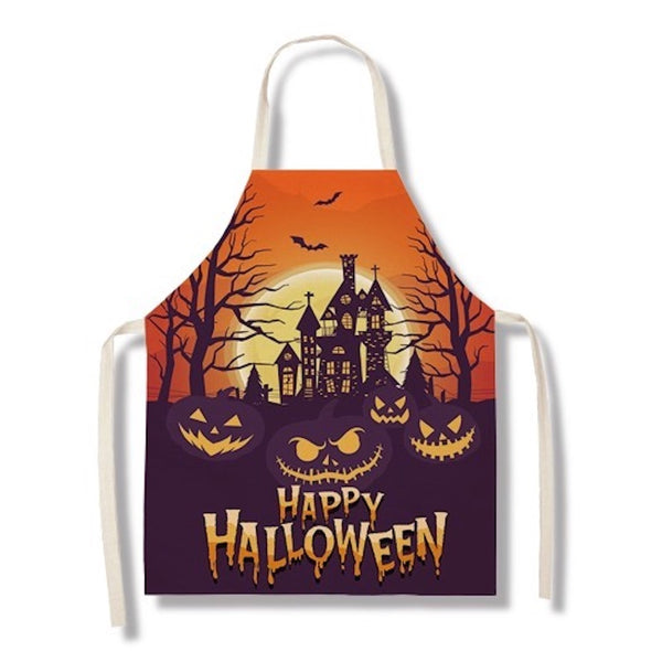 tablier de cuisine kitchen Halloween apron lin coton motif CASTLE taille adulte et enfant